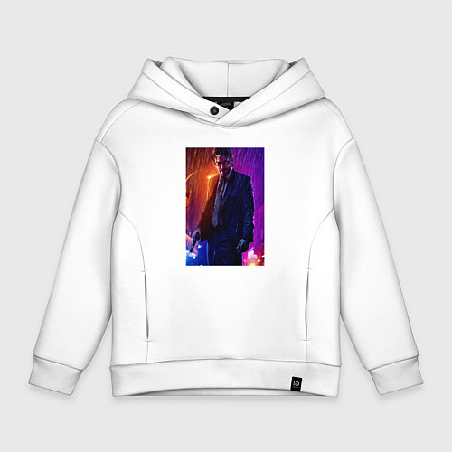 Детское худи оверсайз Джон Уик под дождём / Белый – фото 1