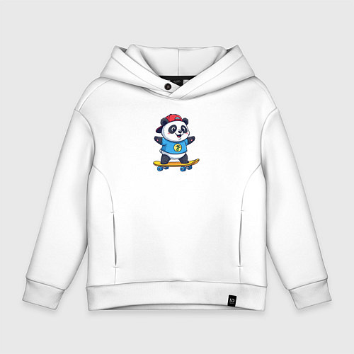 Детское худи оверсайз Милая панда на скейте / Белый – фото 1