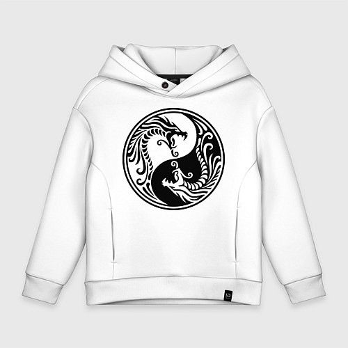 Детское худи оверсайз Два дракона Инь Янь / Белый – фото 1