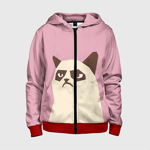 Детская толстовка на молнии Grumpy cat pink / 3D-Красный – фото 1