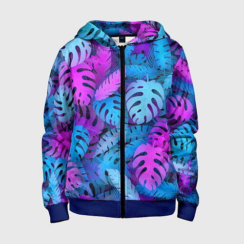 Детская толстовка на молнии Сине-розовые тропики / 3D-Синий – фото 1