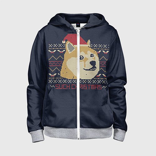 Детская толстовка на молнии Doge Such Christmas / 3D-Меланж – фото 1