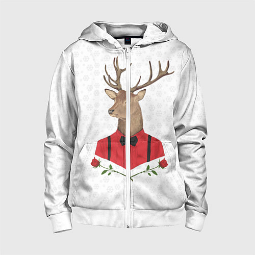 Детская толстовка на молнии Christmas Deer / 3D-Белый – фото 1