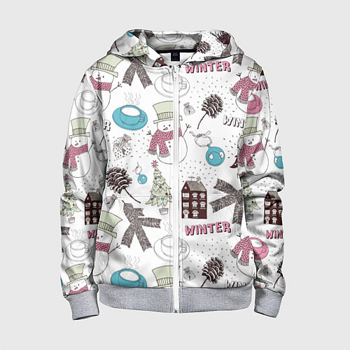 Детская толстовка на молнии Снеговики Новый год 2017 / 3D-Меланж – фото 1