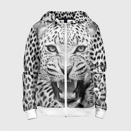 Детская толстовка на молнии Белый леопард / 3D-Белый – фото 1