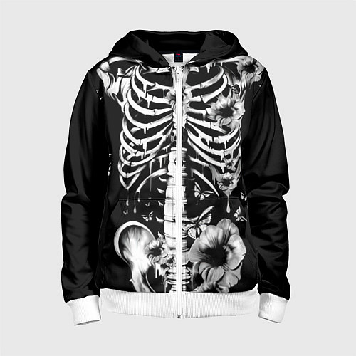 Детская толстовка на молнии Floral Skeleton / 3D-Белый – фото 1
