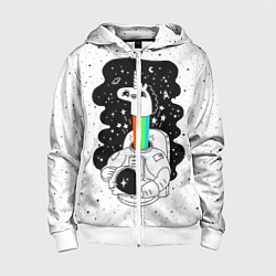 Толстовка на молнии детская Единорог астронавт, цвет: 3D-белый