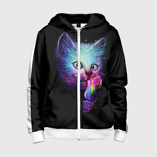 Детская толстовка на молнии Кот с мороженым / 3D-Белый – фото 1