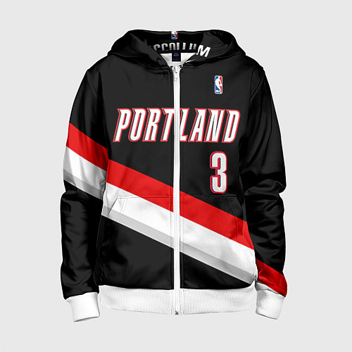 Детская толстовка на молнии Portland Trail Blazers 3 / 3D-Белый – фото 1