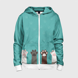 Толстовка на молнии детская Лапки котеек, цвет: 3D-белый