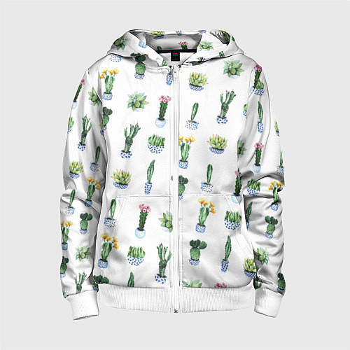 Детская толстовка на молнии Кактусы / 3D-Белый – фото 1