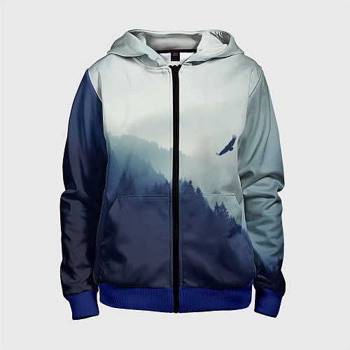 Детская толстовка на молнии Орел над Лесом / 3D-Синий – фото 1