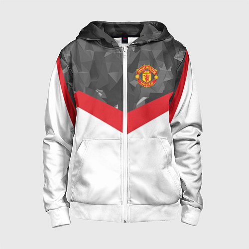Детская толстовка на молнии Man United FC: Grey Polygons / 3D-Белый – фото 1