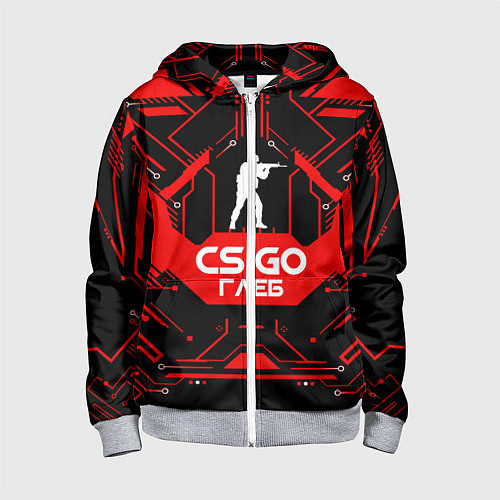 Детская толстовка на молнии CS:GO - Глеб / 3D-Меланж – фото 1