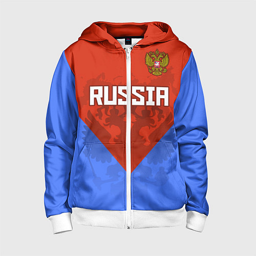 Детская толстовка на молнии Russia Red & Blue / 3D-Белый – фото 1