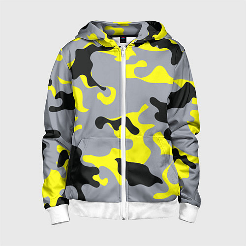 Детская толстовка на молнии Yellow & Grey Camouflage / 3D-Белый – фото 1