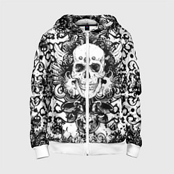 Толстовка на молнии детская Grunge Skull, цвет: 3D-белый