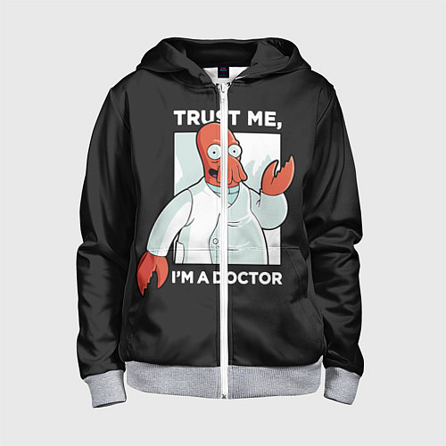 Детская толстовка на молнии Zoidberg: Trust Me / 3D-Меланж – фото 1