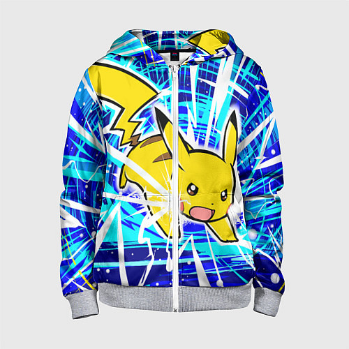 Детская толстовка на молнии Пикачу бежит с молниями / 3D-Меланж – фото 1