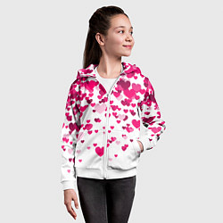 Толстовка на молнии детская Сердца розовые падают, цвет: 3D-белый — фото 2
