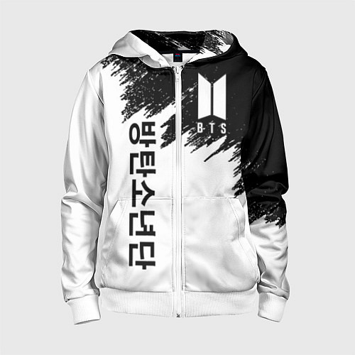 Детская толстовка на молнии BTS: White & Black / 3D-Белый – фото 1