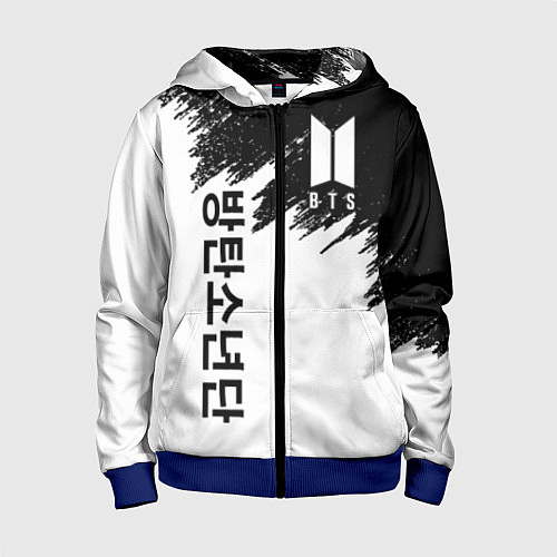 Детская толстовка на молнии BTS: White & Black / 3D-Синий – фото 1