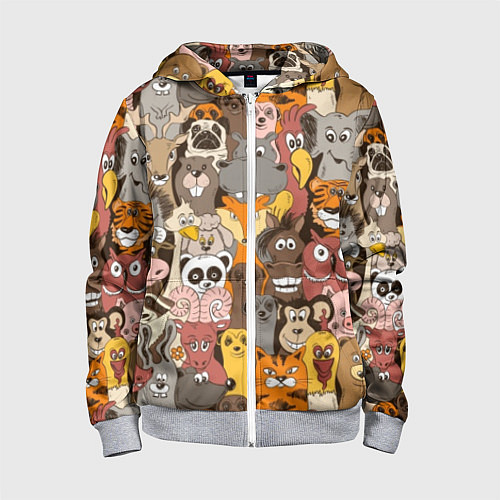 Детская толстовка на молнии Прикольные зверушки / 3D-Меланж – фото 1