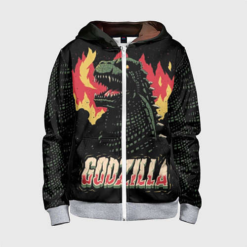 Детская толстовка на молнии Flame Godzilla / 3D-Меланж – фото 1