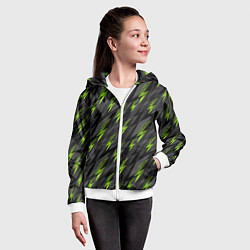 Толстовка на молнии детская Зеленые молнии паттерн, цвет: 3D-белый — фото 2