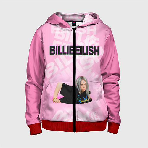 Детская толстовка на молнии Billie Eilish: Pink Mood / 3D-Красный – фото 1