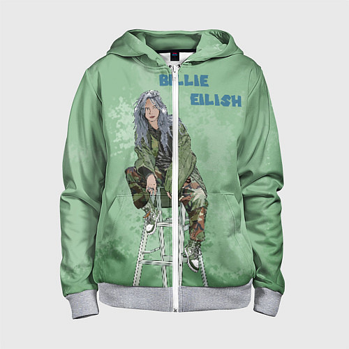 Детская толстовка на молнии Billie Eilish: Green Motive / 3D-Меланж – фото 1