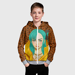 Толстовка на молнии детская Billie Eilish: Turquoise Hair, цвет: 3D-меланж — фото 2