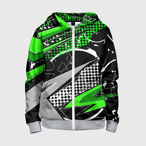 Детская толстовка на молнии Black and green corners / 3D-Меланж – фото 1