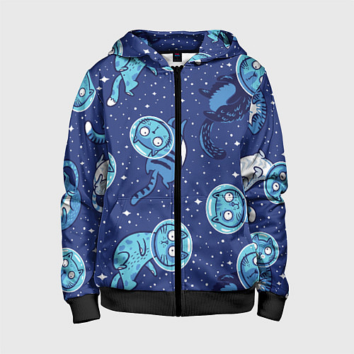 Детская толстовка на молнии Кот Космонавт / 3D-Черный – фото 1
