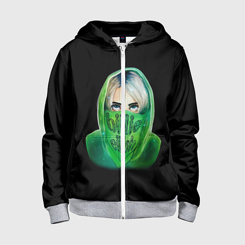 Детская толстовка на молнии Billie Eilish: Green Acid / 3D-Меланж – фото 1