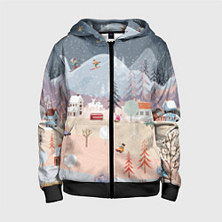 Толстовка на молнии детская Новогодние каникулы, цвет: 3D-черный