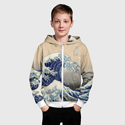 Толстовка на молнии детская Kanagawa Wave Art, цвет: 3D-белый — фото 2