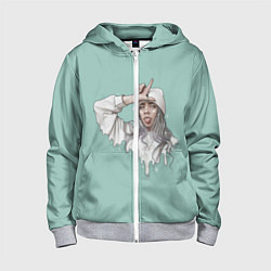 Толстовка на молнии детская Billie Eilish Mint Art, цвет: 3D-меланж
