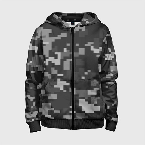 Детская толстовка на молнии Пиксельный камуфляж / 3D-Черный – фото 1