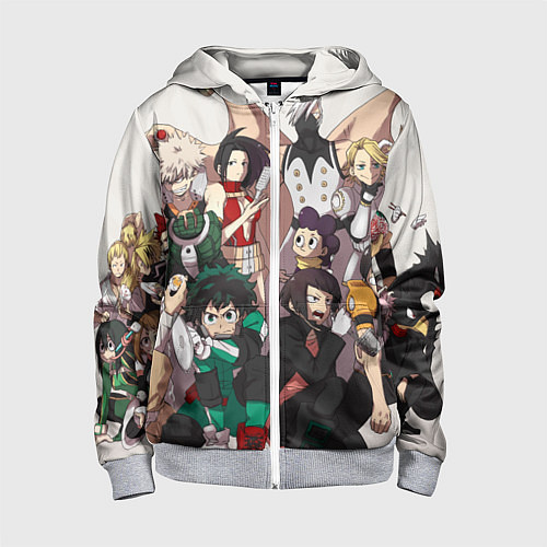 Детская толстовка на молнии MY HERO ACADEMIA множество героев / 3D-Меланж – фото 1