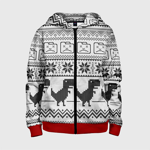 Детская толстовка на молнии Свитер с T-rex'ами / 3D-Красный – фото 1