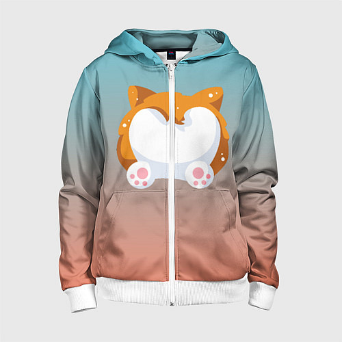 Детская толстовка на молнии Милый корги / 3D-Белый – фото 1