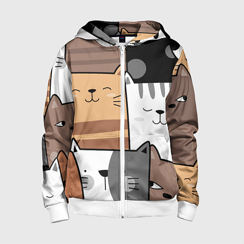 Детская толстовка на молнии Котейки / 3D-Белый – фото 1