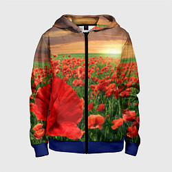 Толстовка на молнии детская Красный мак на закате, цвет: 3D-синий