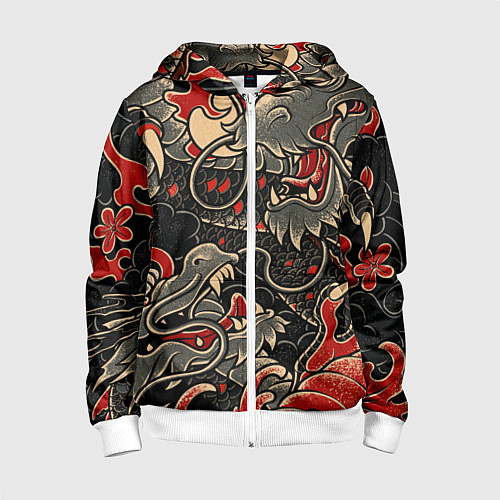 Детская толстовка на молнии Dsquared tatoo DRAGON / 3D-Белый – фото 1