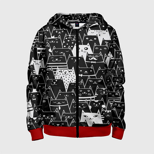 Детская толстовка на молнии КОТЫ BLACK / 3D-Красный – фото 1