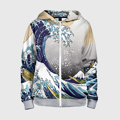 Детская толстовка на молнии The great wave off kanagawa / 3D-Меланж – фото 1