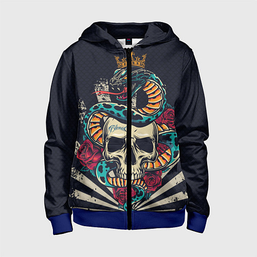 Детская толстовка на молнии Змея с короной на черепе / 3D-Синий – фото 1