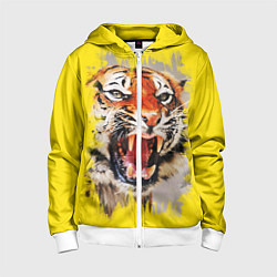 Толстовка на молнии детская Оскал тигра, цвет: 3D-белый