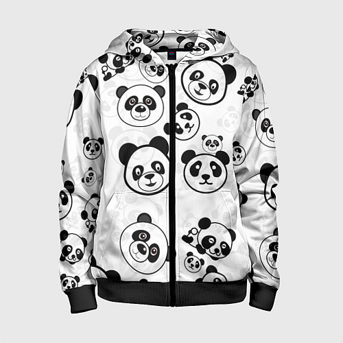 Детская толстовка на молнии Панды / 3D-Черный – фото 1